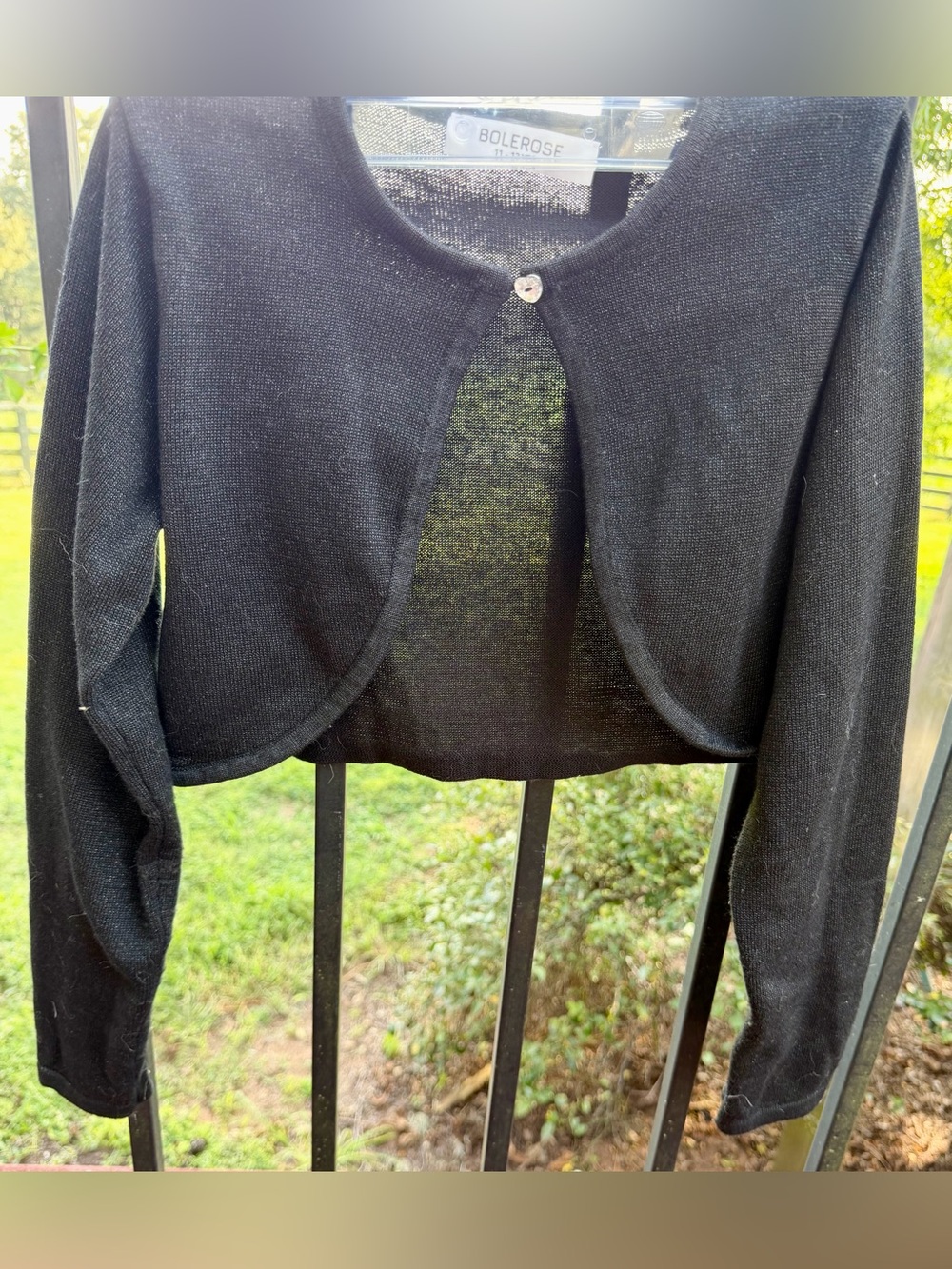 Bolerose Girls Black Knit Bolero Shrug Sweater Size 11-12 Years Rhinestone Butto